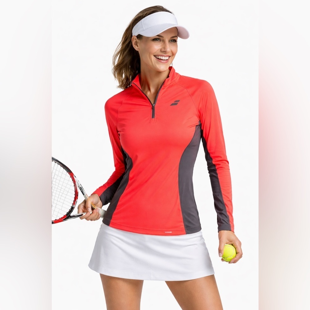 Babolat Core 1/2 Zip Lg Sleeve Performance Shirt Fluorescent Coral Women’s Sz M